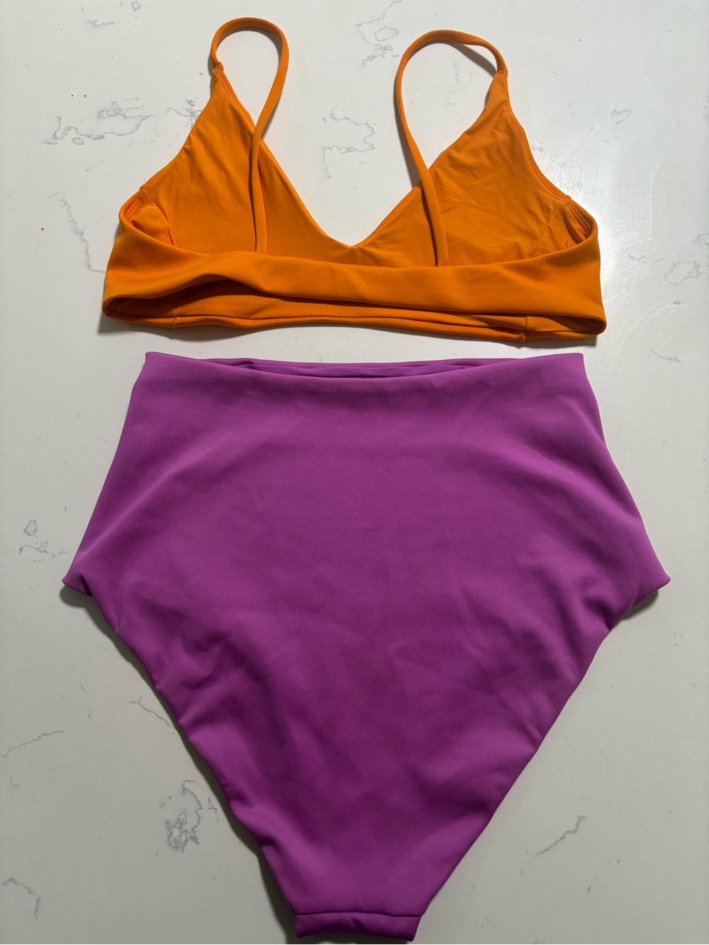 Left On Friday Orange Bikini Top with Purple High-Waist Bottoms - Picture 2 of 9